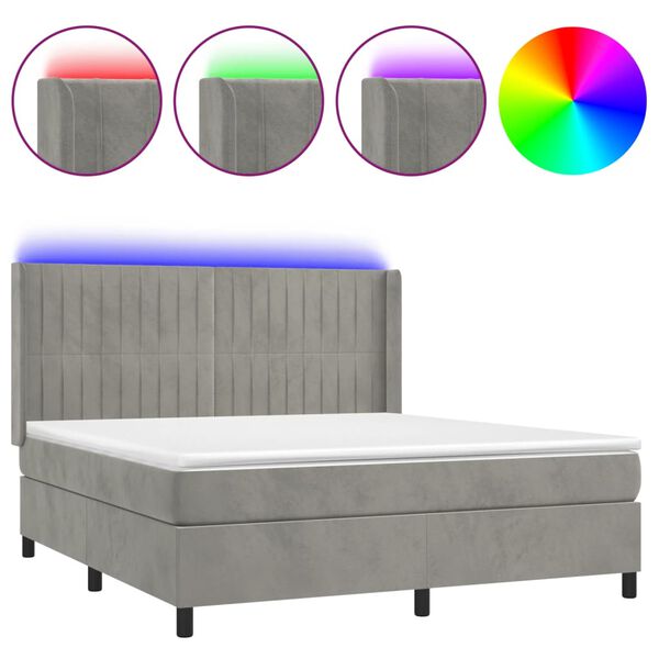 vidaXL Letto a Molle Materasso e LED Grigio Chiaro 180x200 cm Velluto
