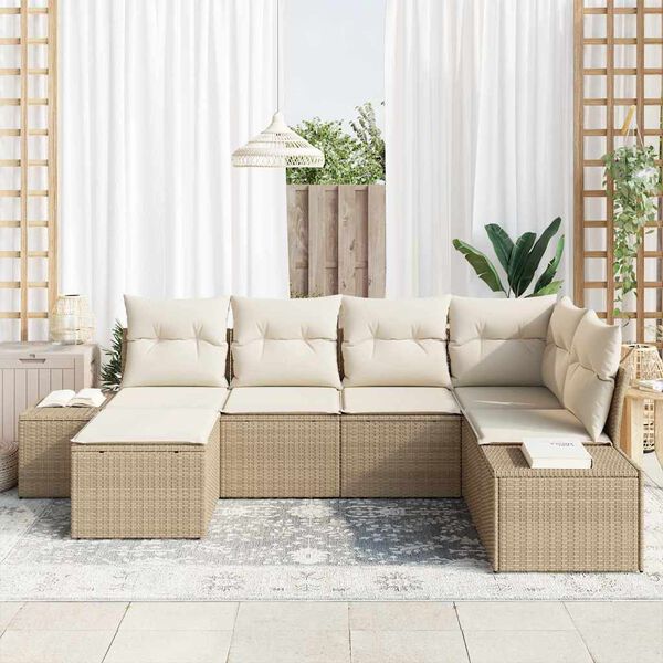 vidaXL Set Divano da Giardino 6 pcs Beige e Crema polyrattan