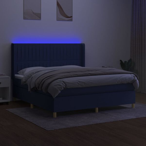 vidaXL Letto a Molle con Materasso e LED Blu 160x200 cm in Tessuto