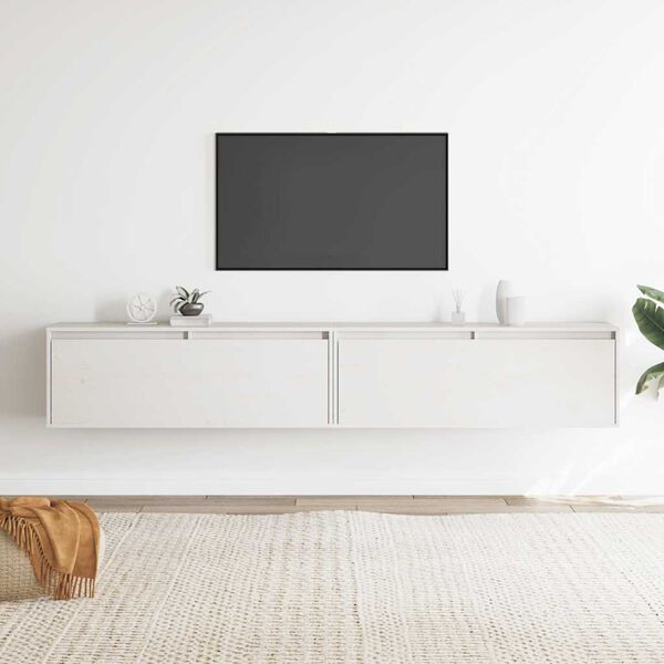 vidaXL Pensili 2 pz Bianchi 100x30x35 cm in Legno Massello di Pino