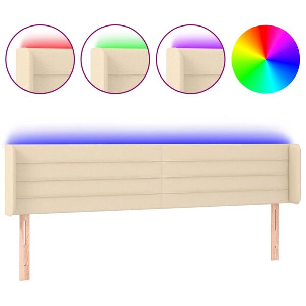 vidaXL Testiera a LED Crema 183x16x78/88 cm in Tessuto