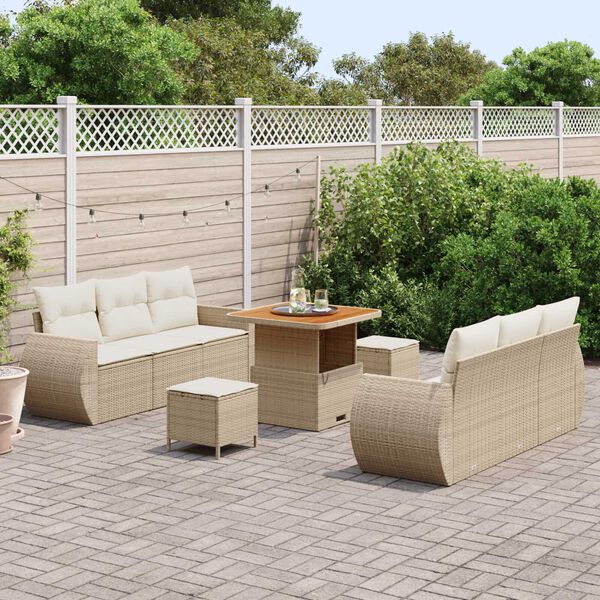 vidaXL Set Divano da Giardino 9 pcs Beige e Crema polyrattan