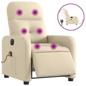 vidaXL Poltrona Reclinabile Massaggiante Elettrica Crema in Tessuto