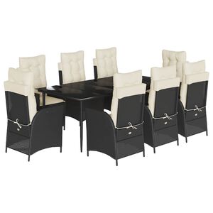 vidaXL Set da Pranzo da Giardino 9 pz con Cuscini Nero in Polyrattan