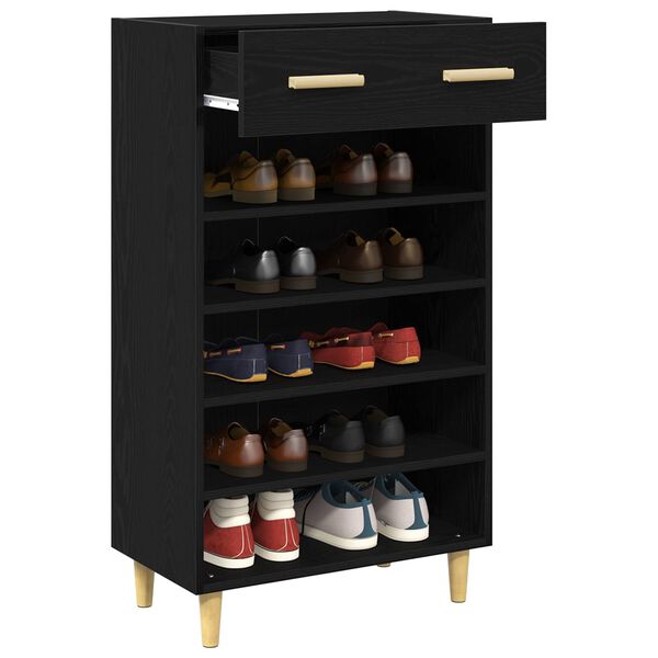 vidaXL Mobile per scarpe con cassetto Rovere Nero 60 x 35 x 105 cm