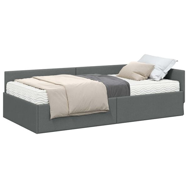 vidaXL Struttura Letto Angolare con Materasso 2 pcs Grigio Tessuto