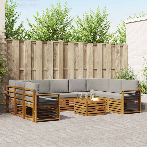 vidaXL Set divani con cuscino 10 pcs Grigio Naturale e Chiaro