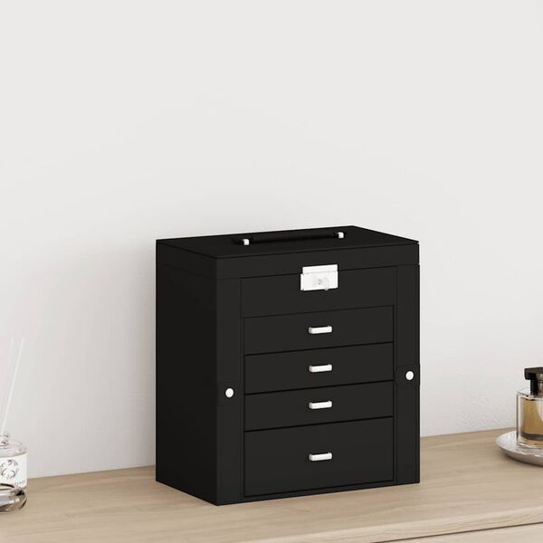 vidaXL Portagioie a 5 Strati con Specchio Chiudibile a Specchio Nero