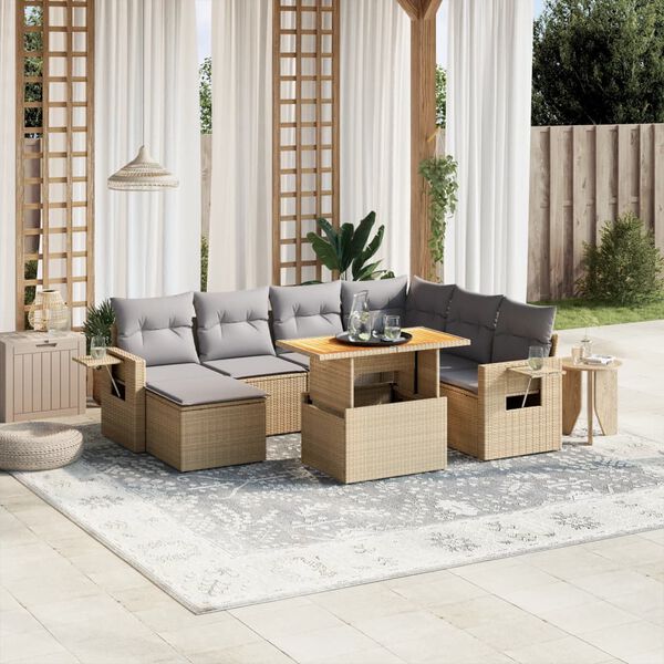vidaXL Set Divano da Giardino 8 pz con Cuscini Beige in Polyrattan