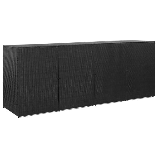 vidaXL Copribidone Quadruplo Spazzatura Nero 305x78x120 cm Polyrattan