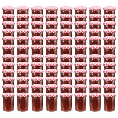 vidaXL Vasi Marmellata in Vetro Coperchio Bianco e Rosso 96 pz 400 ml