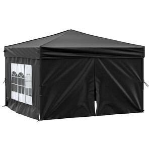 vidaXL Tenda per Feste Pieghevole con Pareti Laterali Nero 3x3 m