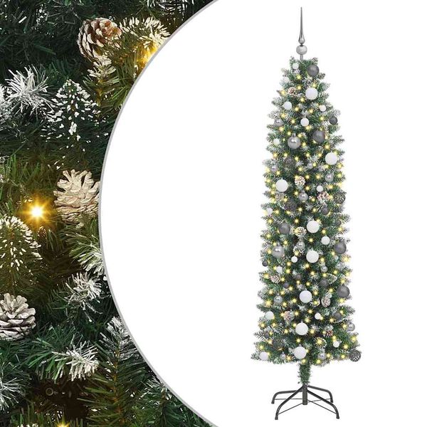 vidaXL Albero di Natale Artificiale Sottile Verde e Bianco 210 cm