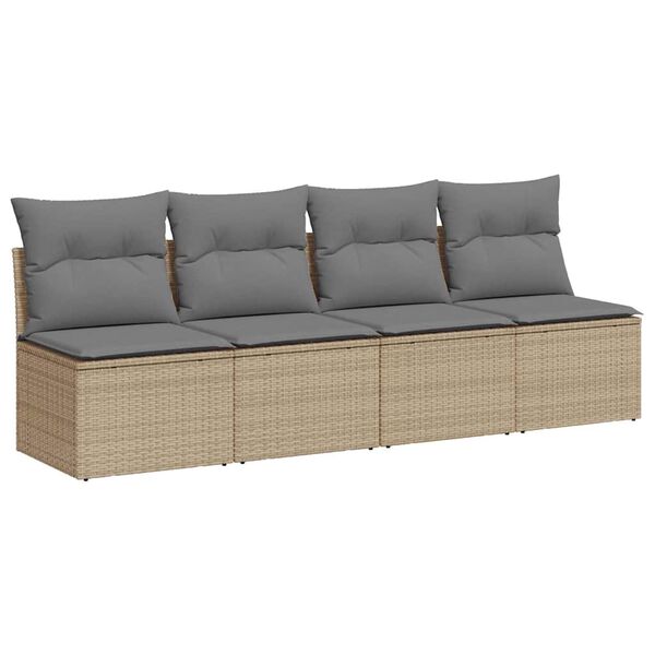 vidaXL Divano da Giardino con Cuscini a 4 Posti Beige in Polyrattan
