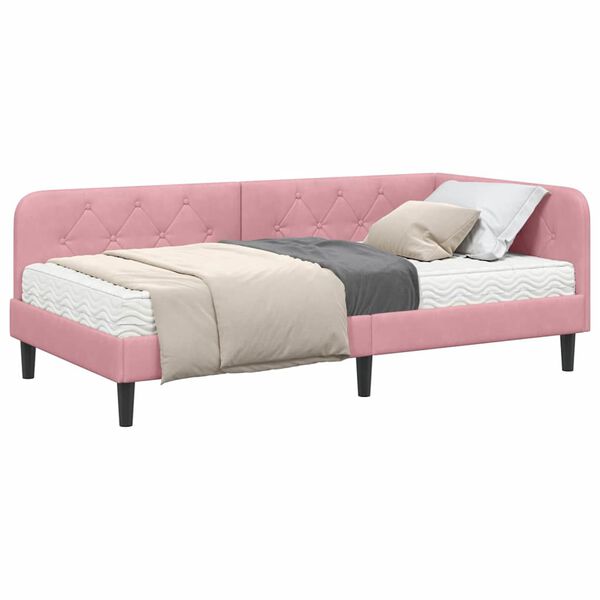 vidaXL Cornice del letto ad angolo Rosa 90 x 190 cm Velluto