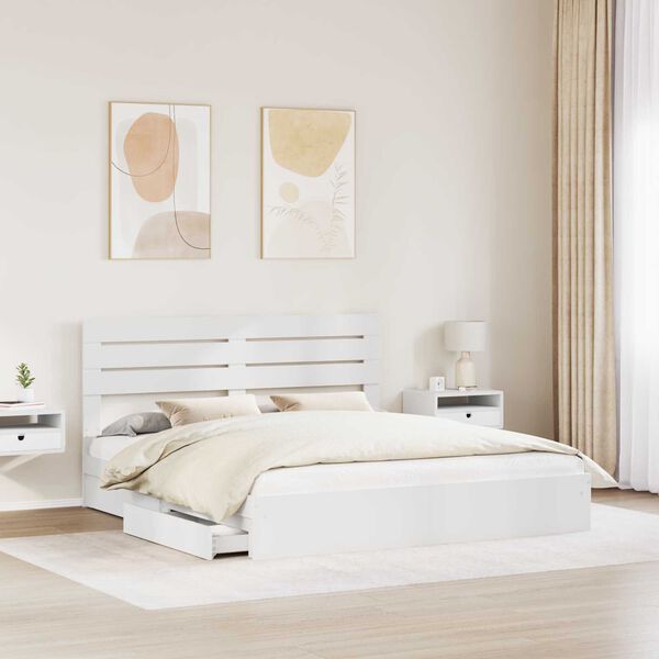 vidaXL Letto con Contenitore Bianco 200 x 200 cm Legno multistrato