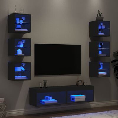 vidaXL Mobili TV a Muro con LED 8pz Neri in Legno Multistrato