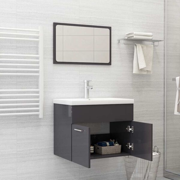 vidaXL Set Mobili da Bagno 2 pz Grigio Lucido in Legno Multistrato