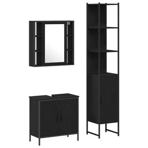 vidaXL Unit&agrave; da Bagno 3 pz Nero 33 x 33 x 185,5 cm