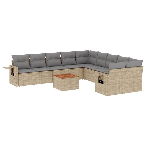 vidaXL Set Divano da Giardino 11 pz con Cuscini Beige Misto Polyrattan
