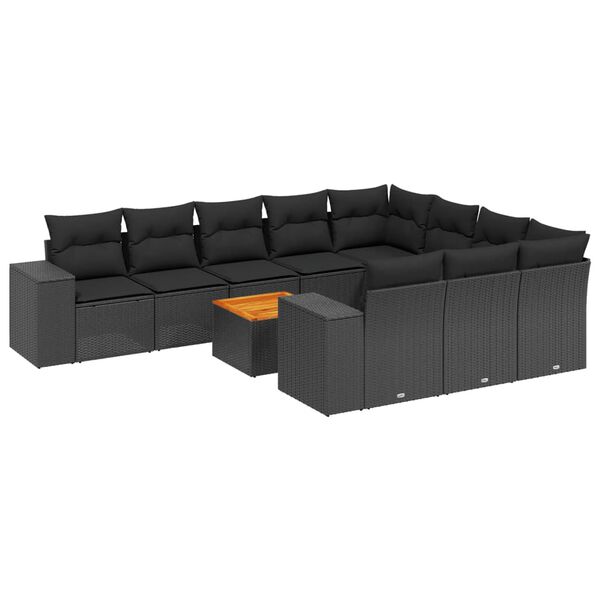 vidaXL Set Divani da Giardino 11 pz con Cuscini in Polyrattan Nero