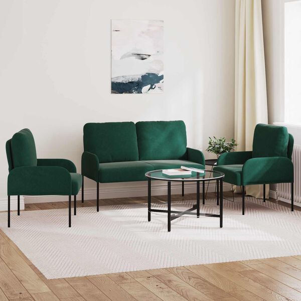 vidaXL Set divani 3 pcs Verde Scuro 115 x 56 x 80 cm Legno compensato