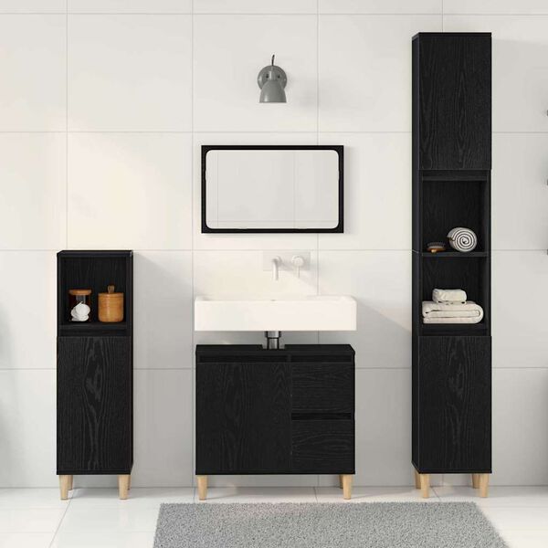 vidaXL Set di mobili per il bagno Montaggio a parete 3 pcs Rovere Nero
