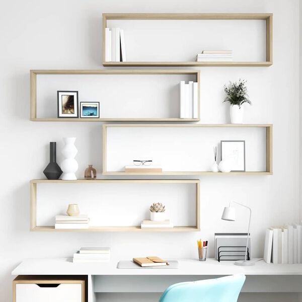 vidaXL Mensole Parete a Cubo 4pz Rovere Sonoma 100x15x30cm Multistrato