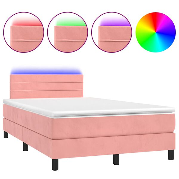 vidaXL Letto a Molle con Materasso e LED Rosa 120x190 cm in Velluto