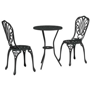 vidaXL Set Bistro da Giardino 3 pz Nero Alluminio