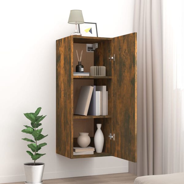 vidaXL Mobile Pensile Muro Rovere Fumo 34,5x34x90 cm Legno Multistrato
