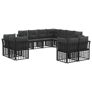 vidaXL Set di divani da esterno 11 pcs Nero e Grigio scuro Poliestere