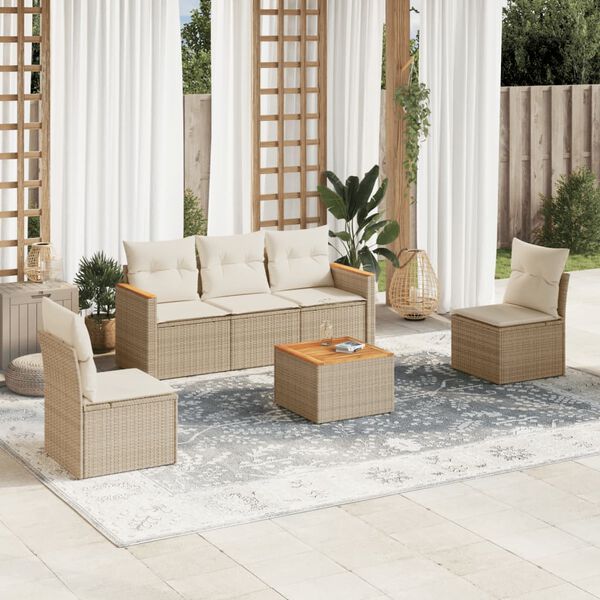 vidaXL Set Divano da Giardino 6 pz con Cuscini Beige in Polyrattan