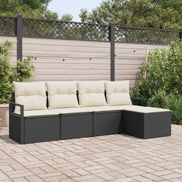 vidaXL Set di divani con cuscino 5 pcs Nero e Crema polyrattan