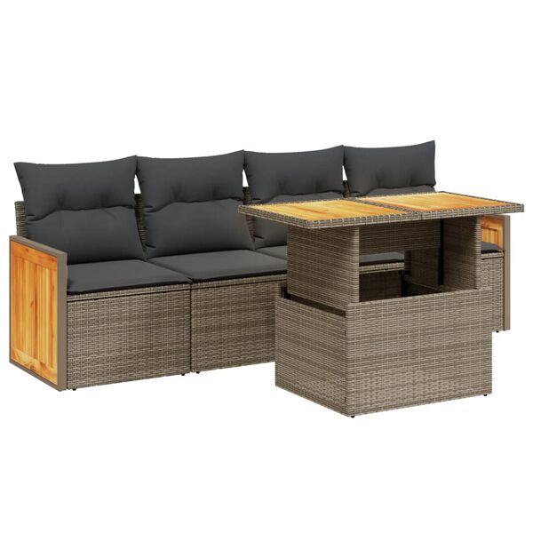vidaXL Set Divano da Giardino 5 pz con Cuscini Grigio in Polyrattan