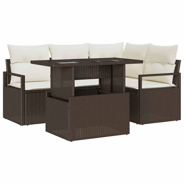 vidaXL Set Divano da Giardino con cuscino 5 pcs Marrone Poly Rattan