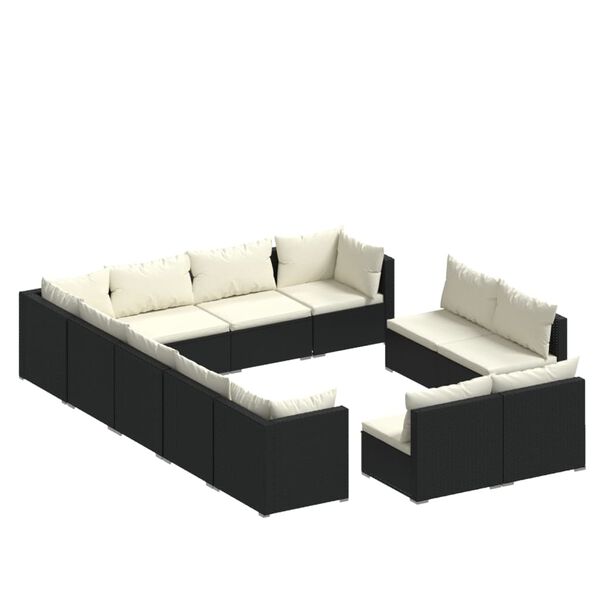 vidaXL Set Divani da Giardino 12 pz con Cuscini in Polyrattan Nero