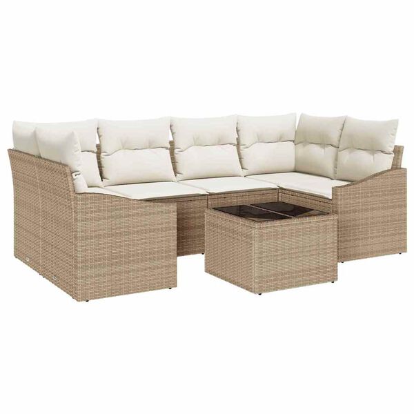vidaXL Set di divani con cuscino 7 pcs Beige e Crema polyrattan