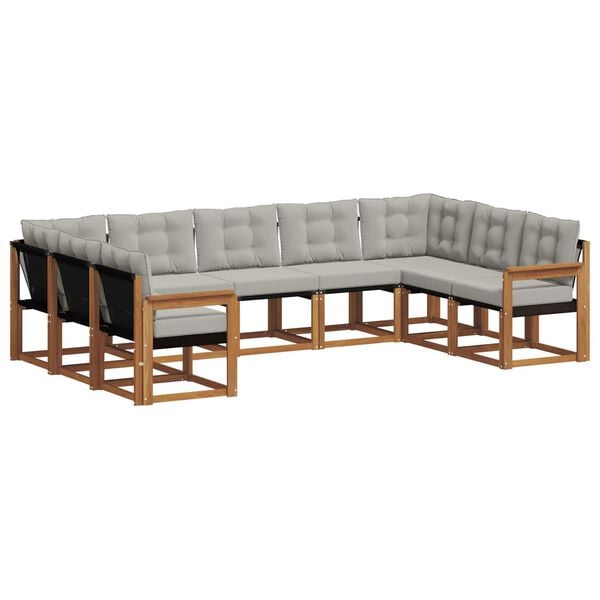 vidaXL Set di divani da esterno 9 pcs Grigio Naturale e Chiaro