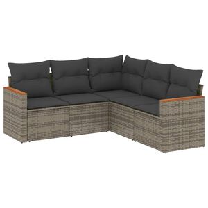 vidaXL Set Divano da Giardino 5 pz con Cuscini Grigio in Polyrattan