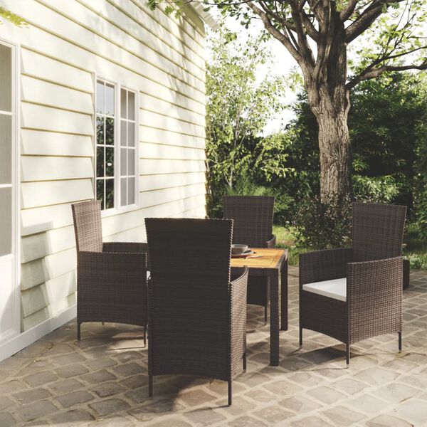 vidaXL Set da Pranzo da Giardino 5 pz con Cuscini in Polyrattan Nero