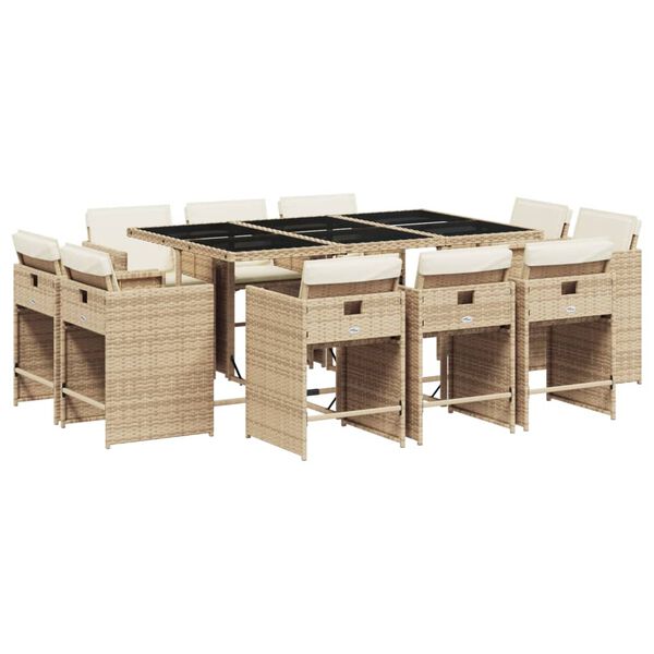 vidaXL Set da Pranzo da Giardino 11 pz con Cuscini Beige in Polyrattan