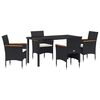 vidaXL Set da Pranzo per Giardino con cuscino 5 pcs Nero polyrattan