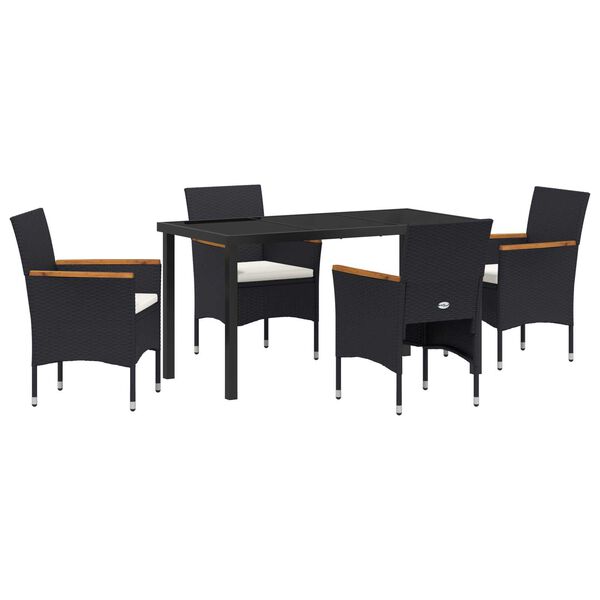 vidaXL Set da Pranzo per Giardino con cuscino 5 pcs Nero polyrattan