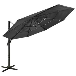 vidaXL Ombrellone a Sbalzo 4 Livelli Palo in Alluminio 3x3 m Antracite