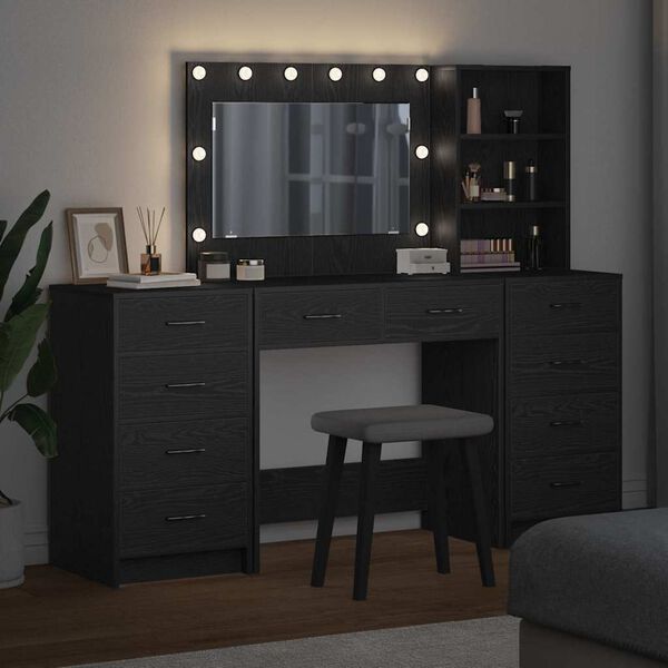 vidaXL Tavolo da Trucco 3 pcs Rovere Nero Legno multistrato