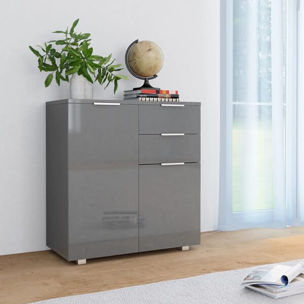 vidaXL Credenza con Finitura Lucida Grigia 71x35x80 cm in Truciolato