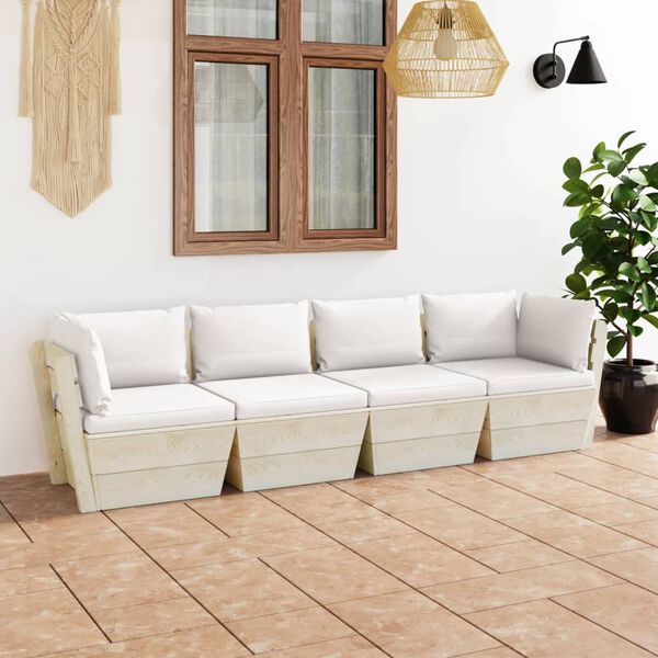 vidaXL Divano da Giardino a 4 Posti su Pallet con Cuscini Legno Abete