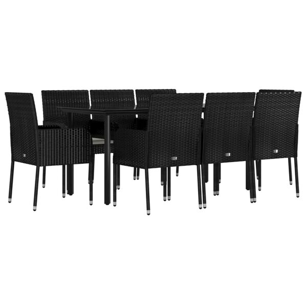 vidaXL Set da Pranzo da Giardino 9 pz con Cuscini Nero in Polyrattan