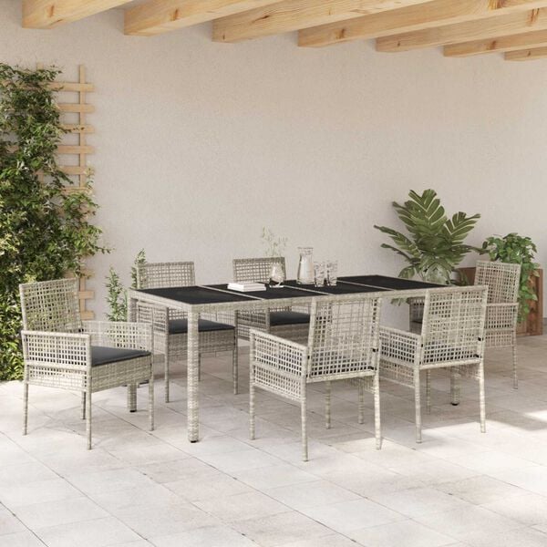 vidaXL Set da Pranzo per Giardino 7 pcs Grigio chiaro polyrattan